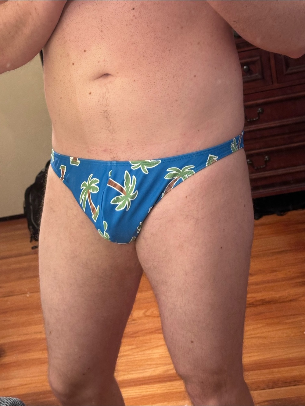 Aussie Bum Blue Palm Tree Print Men's Low Rise Swim Briefs L